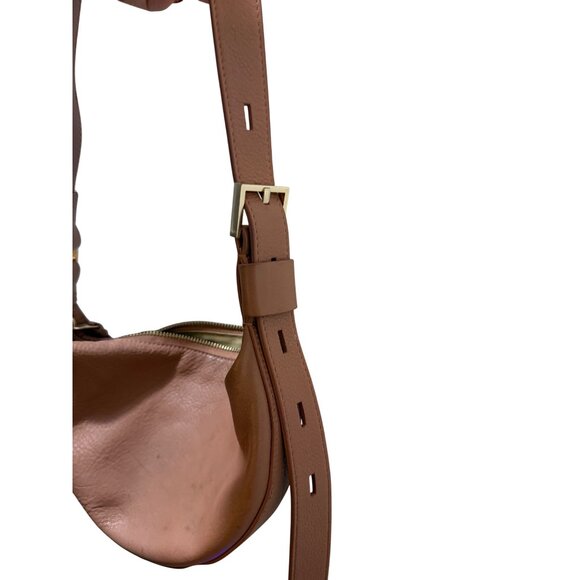 AllSaints Brown Leather Half Moon Crossbody Bag With Adjustable Strap & Gold Har - Picture 13 of 13